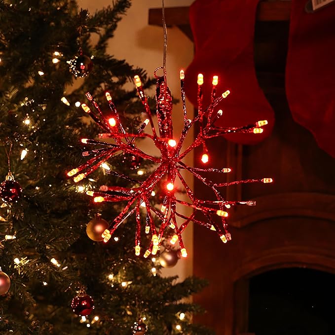 Alpine Corporation 16" Indoor Holiday 3D Snowflake Hanging Ornament with LED Lights, Red , Christmas Decoration