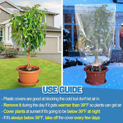 ANPHSIN 2 Pcs Extra Large Winter Plant Cover Freeze Protection - 71" x 83" Plastic Plant Frost Bags with Drawstring, Waterproof Plant Shelter Coverings for Outdoors Garden Shrubs Palm Fruit Trees