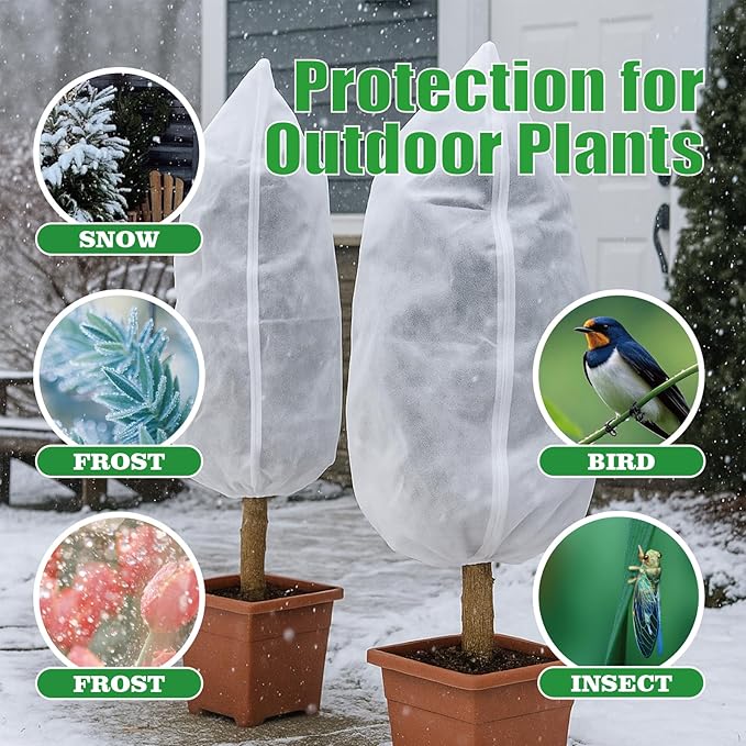 2-Pack Plant Covers Freeze Protection, Winter Frost Cloth with Zipper & Drawstring - 39.37''W x 47.24''H White Frost Blankets for Outdoor Garden Plants and Trees