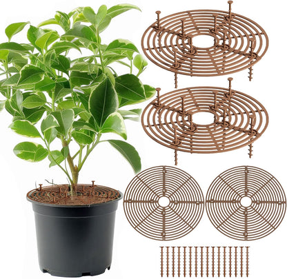 Plant Pot Gird Cover, 2 Pack Potted Plant Grid Soil Protectors with Stakes for Gardening Indoor Plant Pot Mesh Cats Dog Animals Digging Insulating Protector Shield for Balcony Flower Soil D11.8 In