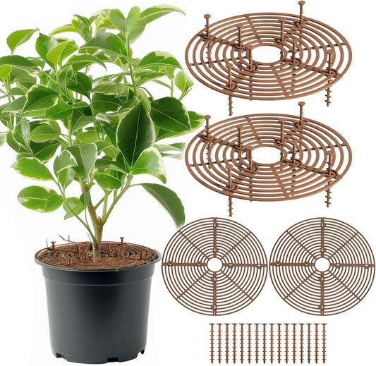 Plant Pot Gird Cover, 2 Pack Potted Plant Grid Soil Protectors with Stakes for Gardening Indoor Plant Pot Mesh Cats Dog Animals Digging Insulating Protector Shield for Balcony Flower Soil D11.8 In