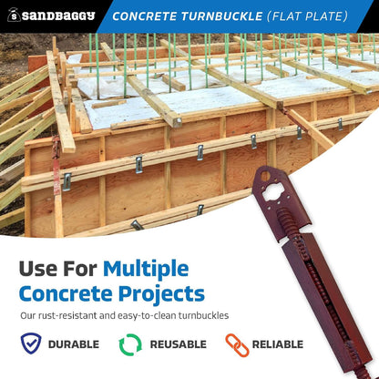 Sandbaggy Concrete Turnbuckle Form Aligner with 5" x 3" Flat Plate (35" - 37.5" Length) - Rust Resistant Steel - Adjustable Wall Brace - Aligns & Plumbs Form Walls, Columns, or Beams (35 inches, 200)