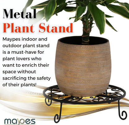 Metal Plant Stand – 2-Pcs Set 12-inch Outdoor and Indoor Plant Stand – Modern Plant Holder for Indoor and Outdoor Plants – 3-Inch Tall Planter Stand for Garden, Patio, Living Room, Balcony