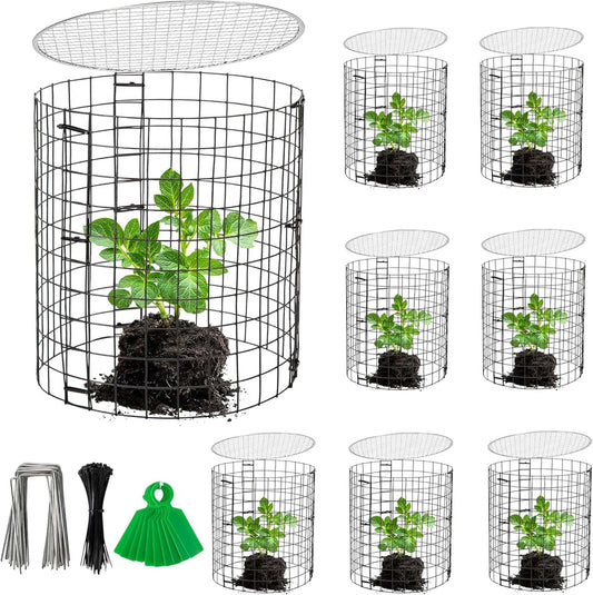 Adnee 8 Pack Wire Plant Protector with Cover-12" x 11" Detachable Plant Protector Metal Plant