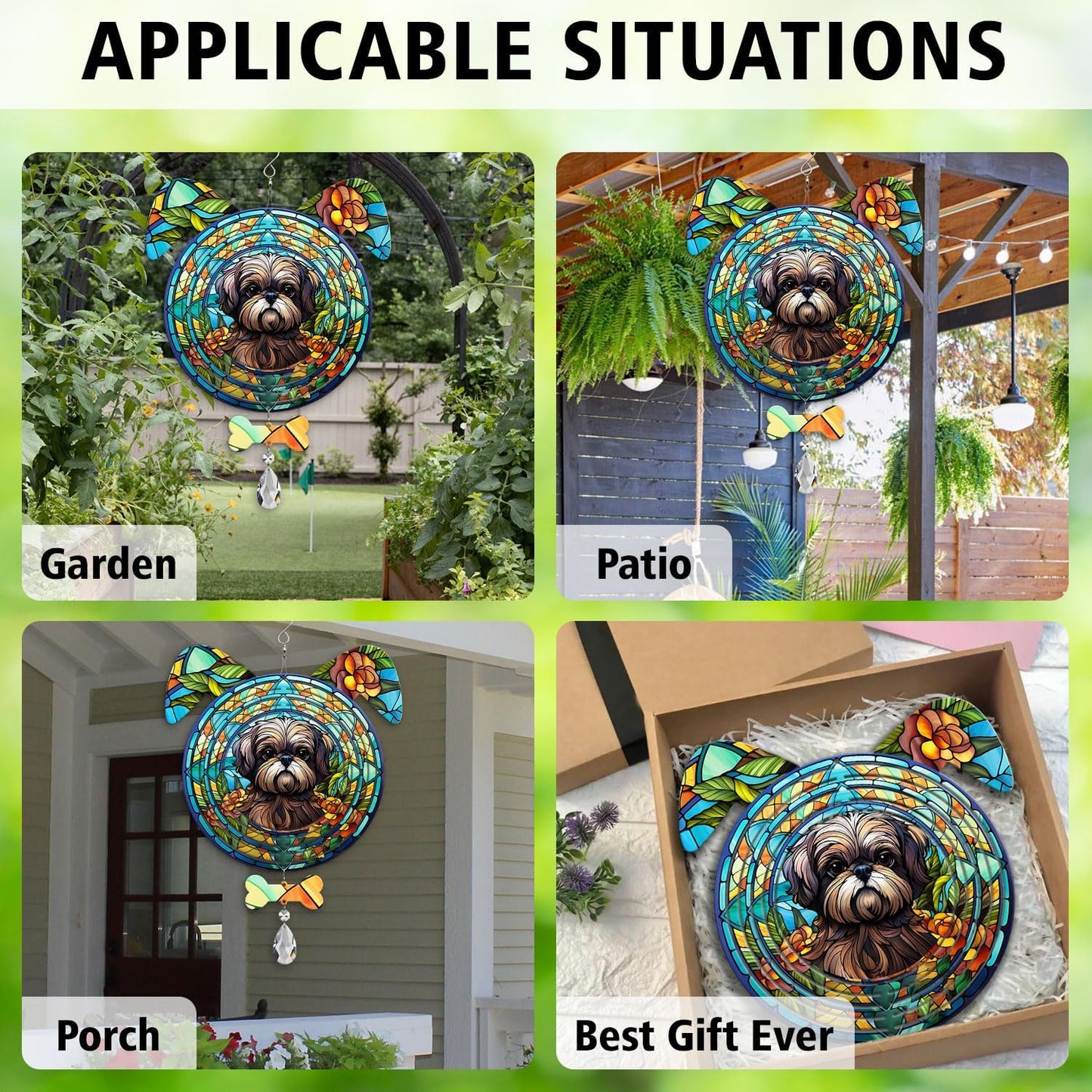 Shih Tzu Dog Ears Wind Spinner, Shih Tzu Wind Spinner Hanging for Yard and Garden
