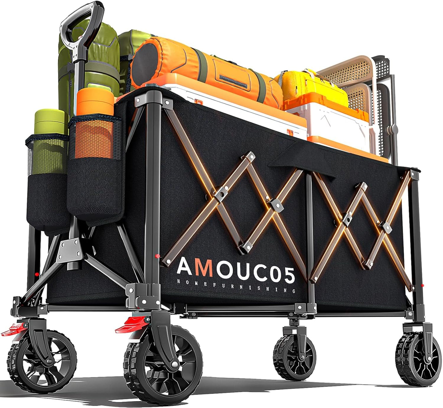 Collapsible Folding Wagon Cart,Portable Large Capacity Utility Wagon Cart for Camping Fishing Sports Shopping