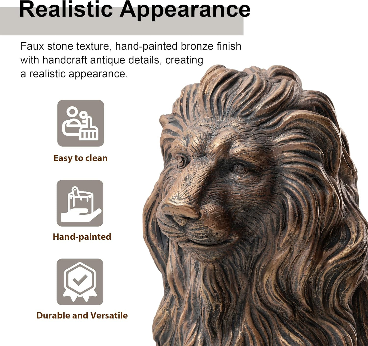Glitzhome Guardian Sitting Lion Garden Statue MGO Outdoor Decoration, 27.75" H, Bronze
