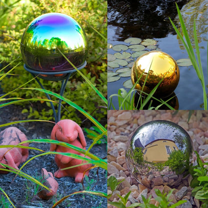 uxcell Rainbow Gazing Ball 3.15 Inch 80mm Reflective Sphere Polished Hollow Ball, Stainless Steel Gazing Globe Mirror Ball for Home Outdoor Decoration