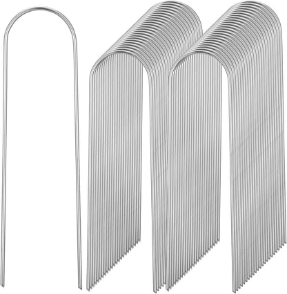 150 Pack U Shape Drip Irrigation Stakes, Heavy-Duty Garden Staples 6 Inch Galvanized Rust-Resistant Landscape Staples, Irrigation Hose Stakes Securing for Tube, Lawns, Landscape Fabric Barrier