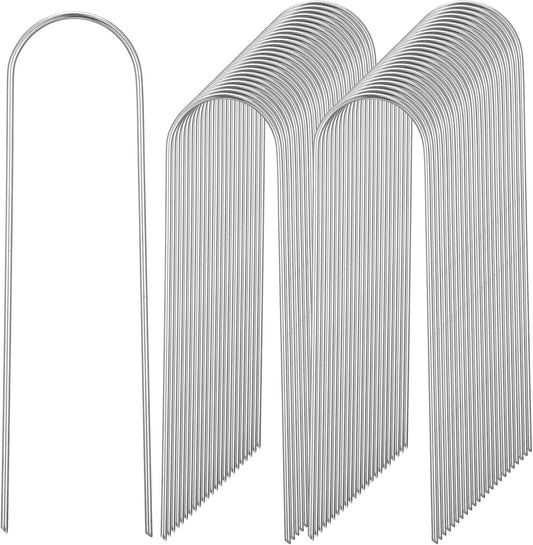 150 Pack U Shape Drip Irrigation Stakes, Heavy-Duty Garden Staples 6 Inch Galvanized Rust-Resistant Landscape Staples, Irrigation Hose Stakes Securing for Tube, Lawns, Landscape Fabric Barrier