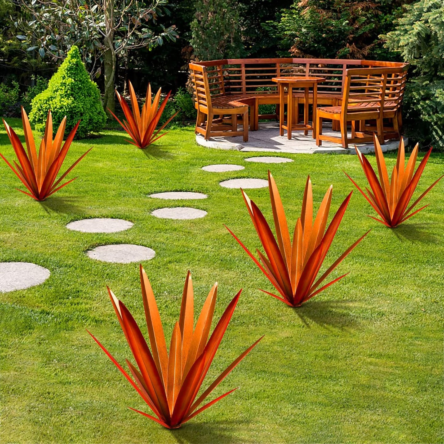 TOMBABY Large Leaf Thickened Metal Agave Plant Outdoor Decoration Desert Courtyard Art Plant Garden Decoration Outdoor Metal Art Floral Gift (2, RED)