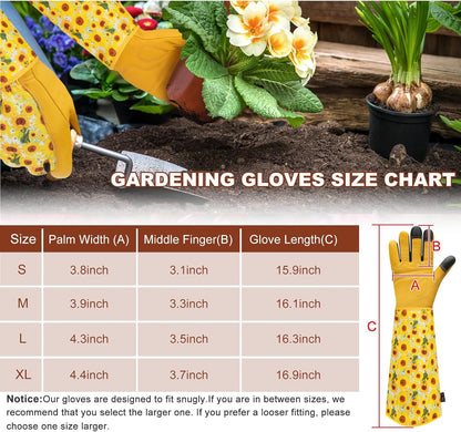 DLY Gardening Gloves for Women, Rose Gloves Gardening Thorn Proof, Long Garden Gloves for Women, Breathable Cowhide Leather Gauntlet (X-Large, Yellow