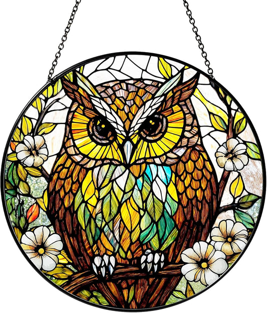 Owl Stained Glass Window Hanging Bird Light Sun Catcher Owls Lover Gifts for Women Christmas