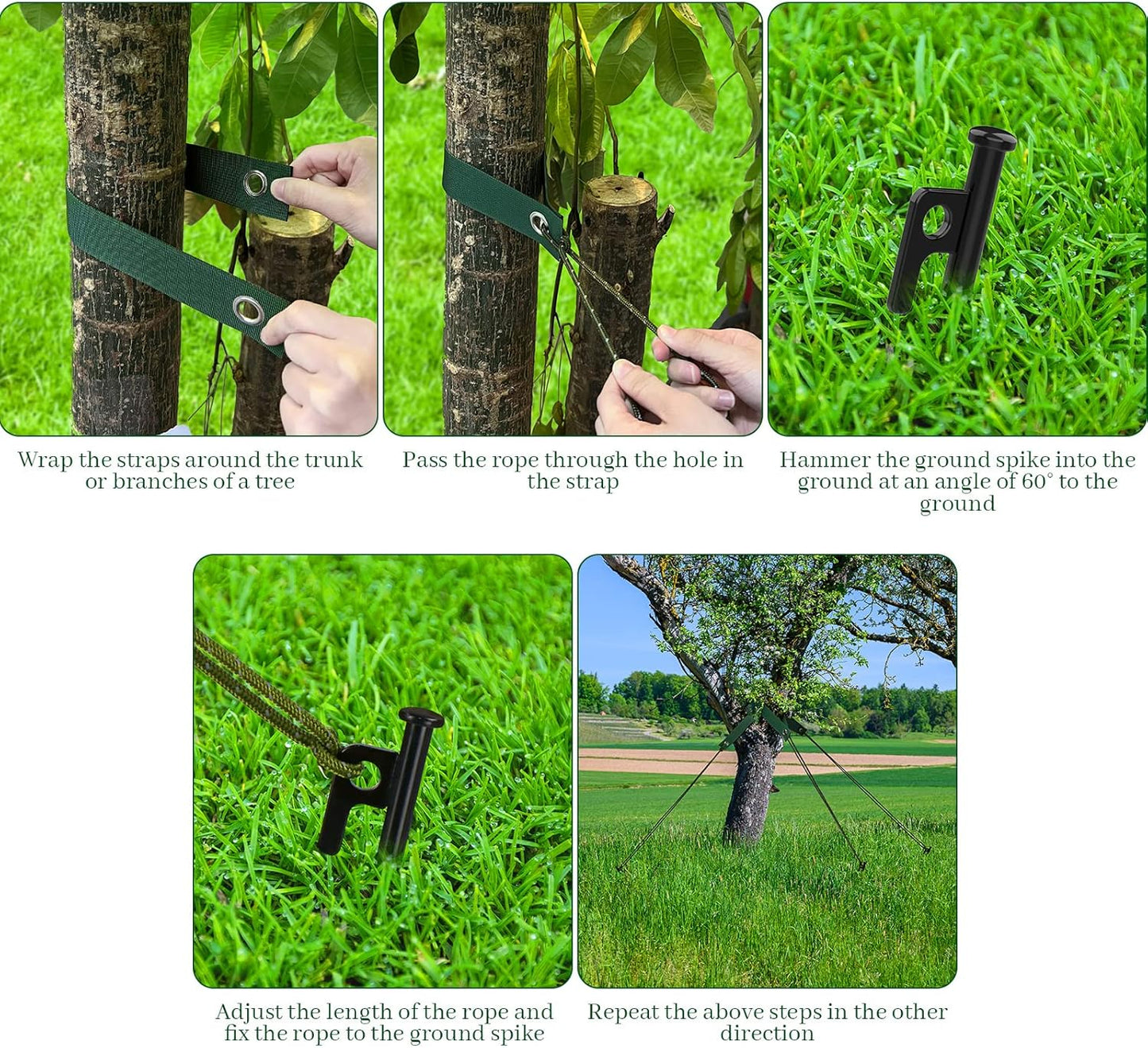 6 Packs Tree Stakes - Heavy Duty Steel Tree Stake Straightening Kit, Tree Stakes and Supports for Young Trees, 6PCS Steel Tree Stake, 6PCS Tree Straps, 31.2Ft Ropes