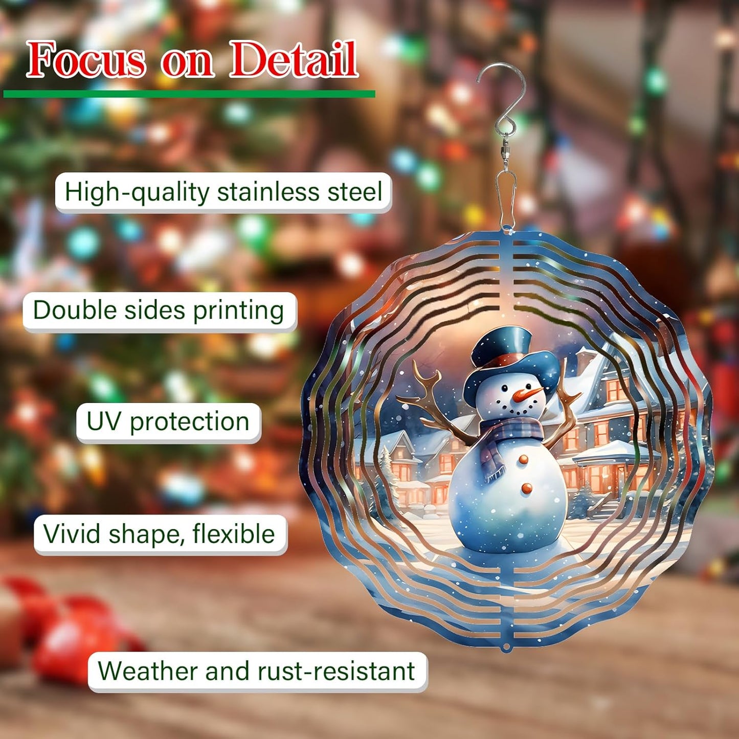 Snowman Christmas Wind Spinners for Yard and Garden 3D Stainless Steel Wind Spinner Unique Gift Outdoor Wind Spinner 10 inch 3D Xmas Wind Sculptures