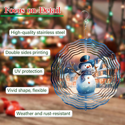 Snowman Christmas Wind Spinners for Yard and Garden 3D Stainless Steel Wind Spinner Unique Gift Outdoor Wind Spinner 10 inch 3D Xmas Wind Sculptures