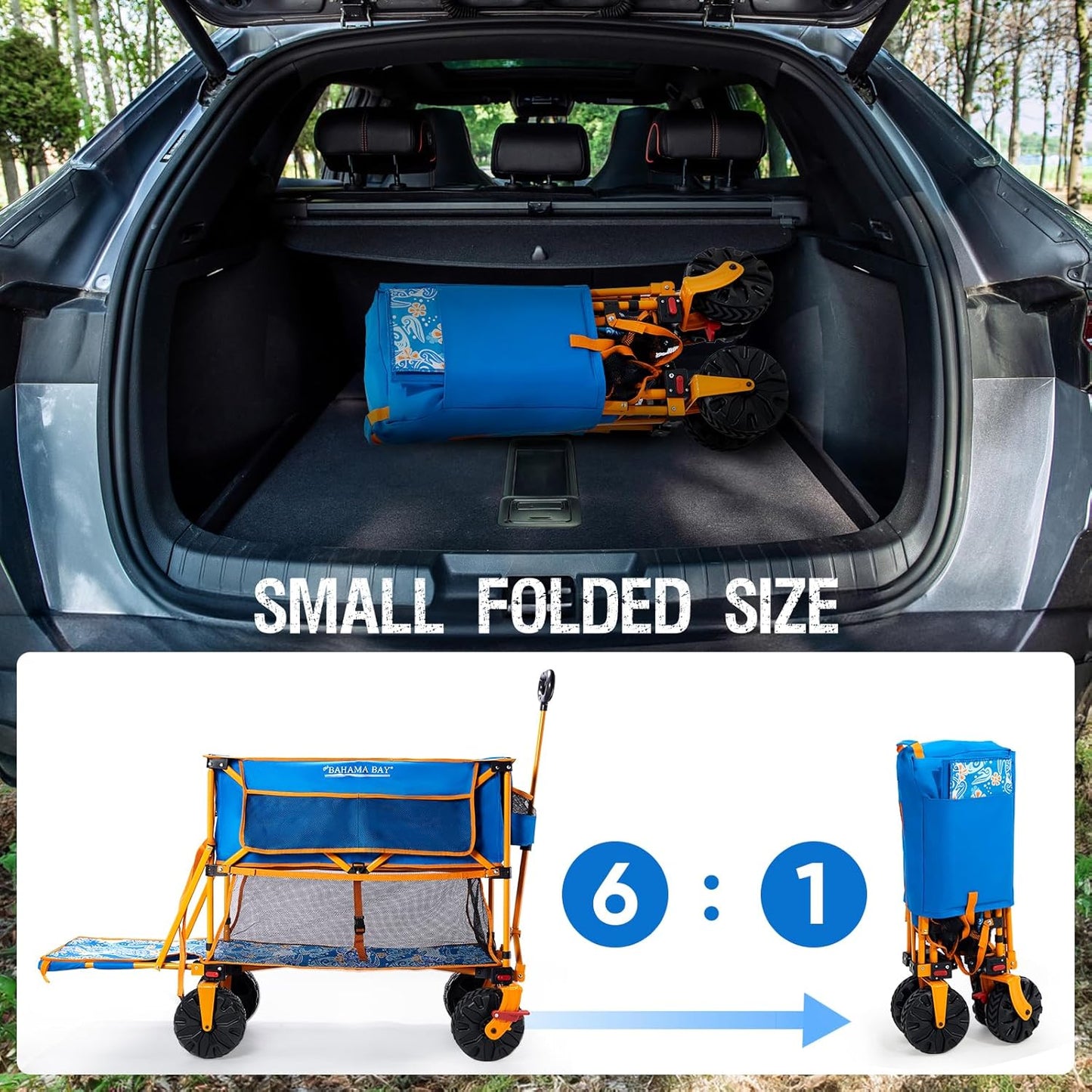 Old Bahama Bay 400L Collapsible Double Decker Beach Wagon with Brakes, Folding Beach Cart with 54" Extra Long Decker, 450LBS Heavy Duty Wagon Chart with All-Terrain Big Wheels for Sand Camping Garden