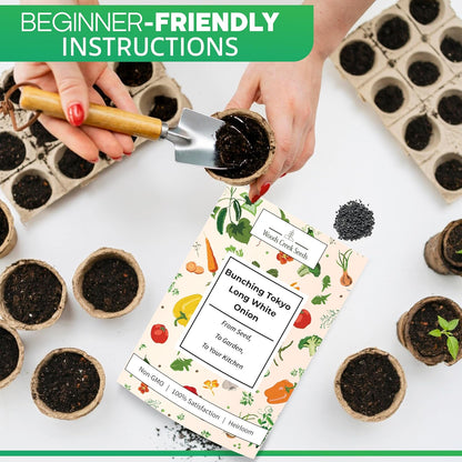 Woods Creek Seeds: Bunching Tokyo Long White Onion Seeds for Planting - Heirloom Green Onion Seeds for Planting - Non-GMO Heirloom Seed Pack of Crisp Onions for Outdoors and Home Gardening