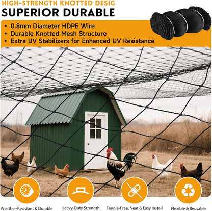 Heavy Duty Chicken Netting for Hawks with 1" Mesh, 25x25 ft Reinforced HDPE Bird Netting & Poultry Net, Deer Fence Netting for Protecting Fruit Trees, Vegetables & Plants from Birds & Other Animals