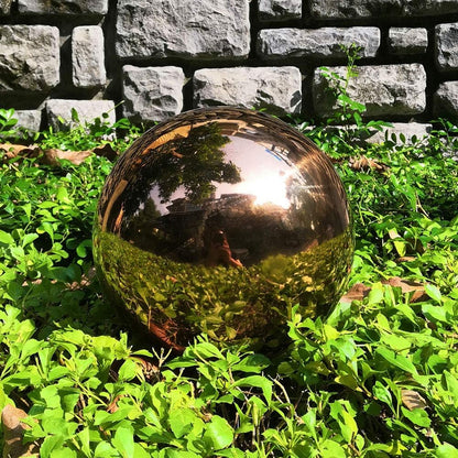 14 inch Diameter Rose Gold Gazing Ball,Rose Gold Stainless Steel Polished Reflective Smooth Garden Sphere Globe Mirror,Colorful and Shiny Addition to Any Garden or Home