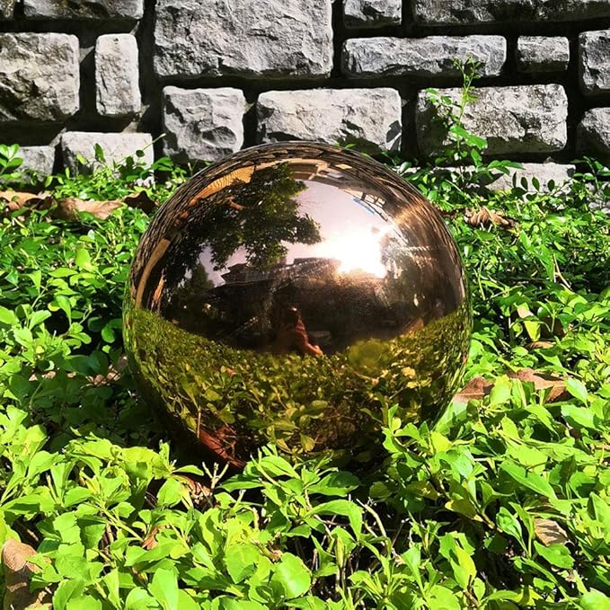 8 inch Diameter Rose Gold Gazing Ball,Rose Gold Stainless Steel Polished Reflective Smooth Garden Sphere Globe Mirror,Colorful and Shiny Addition to Any Garden or Home