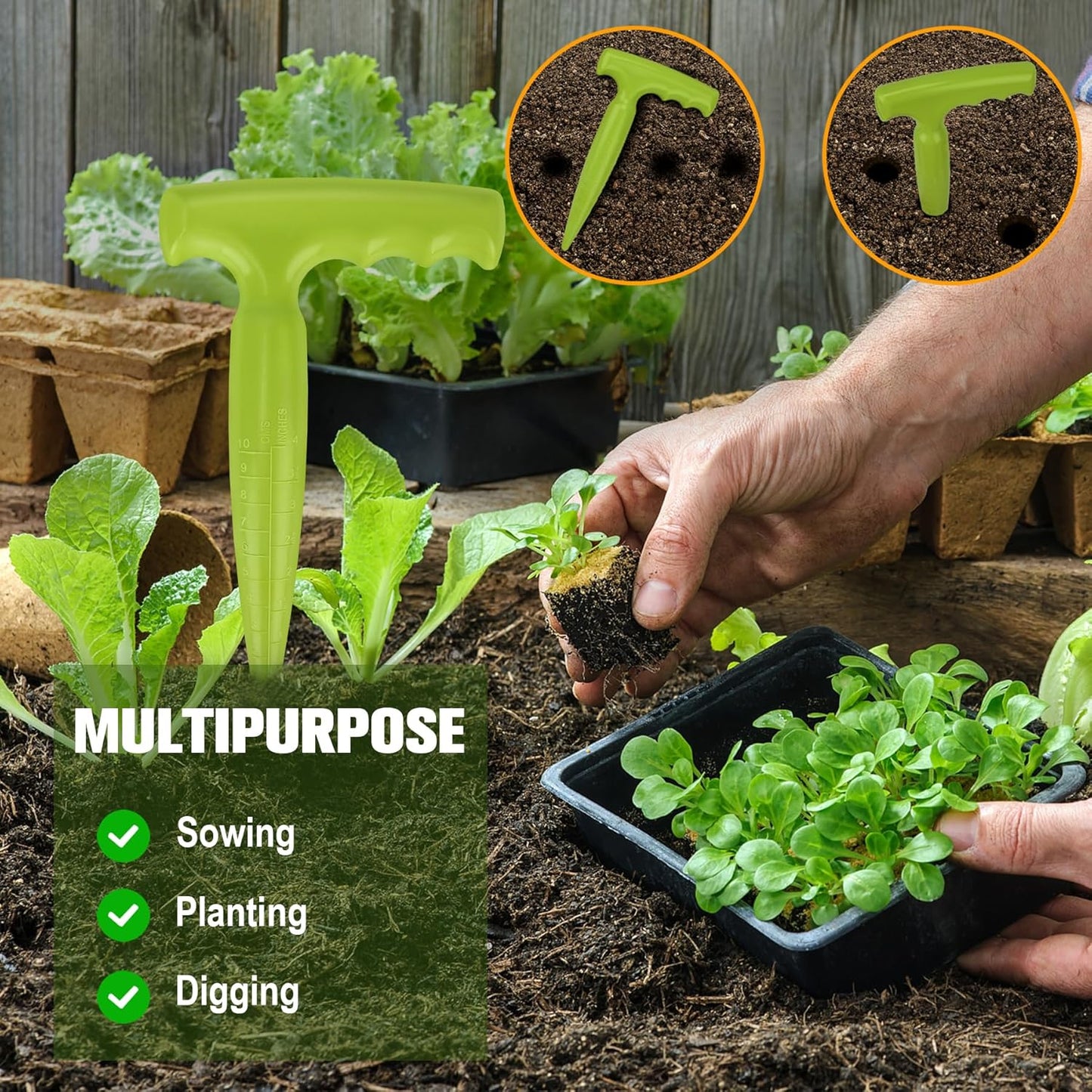 Seed Planter Tool, 6.9" Dibber Garden Tool, Plastic Seed Dibbler for Planting, Bulb Digger Garden Planter with Handle for Sowing Seeds, Planting, Bulbs, Digging (Light Green)