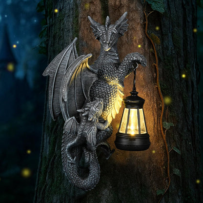 Solar Garden Decor Dragon Tree Hugger Garden Statues Lawn Ornaments for Outside Balcony Yard Whimsical Art Outdoor,Medieval Fantasy Halloween Decor