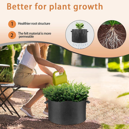 5-Pack 10 Gallon Fabric Grow Bags with Handle, Heavy Duty 300G Thickened Nonwoven with Handles and Reusable, Suitable for Garden Vegetables,Fruits and Flowers(Black)