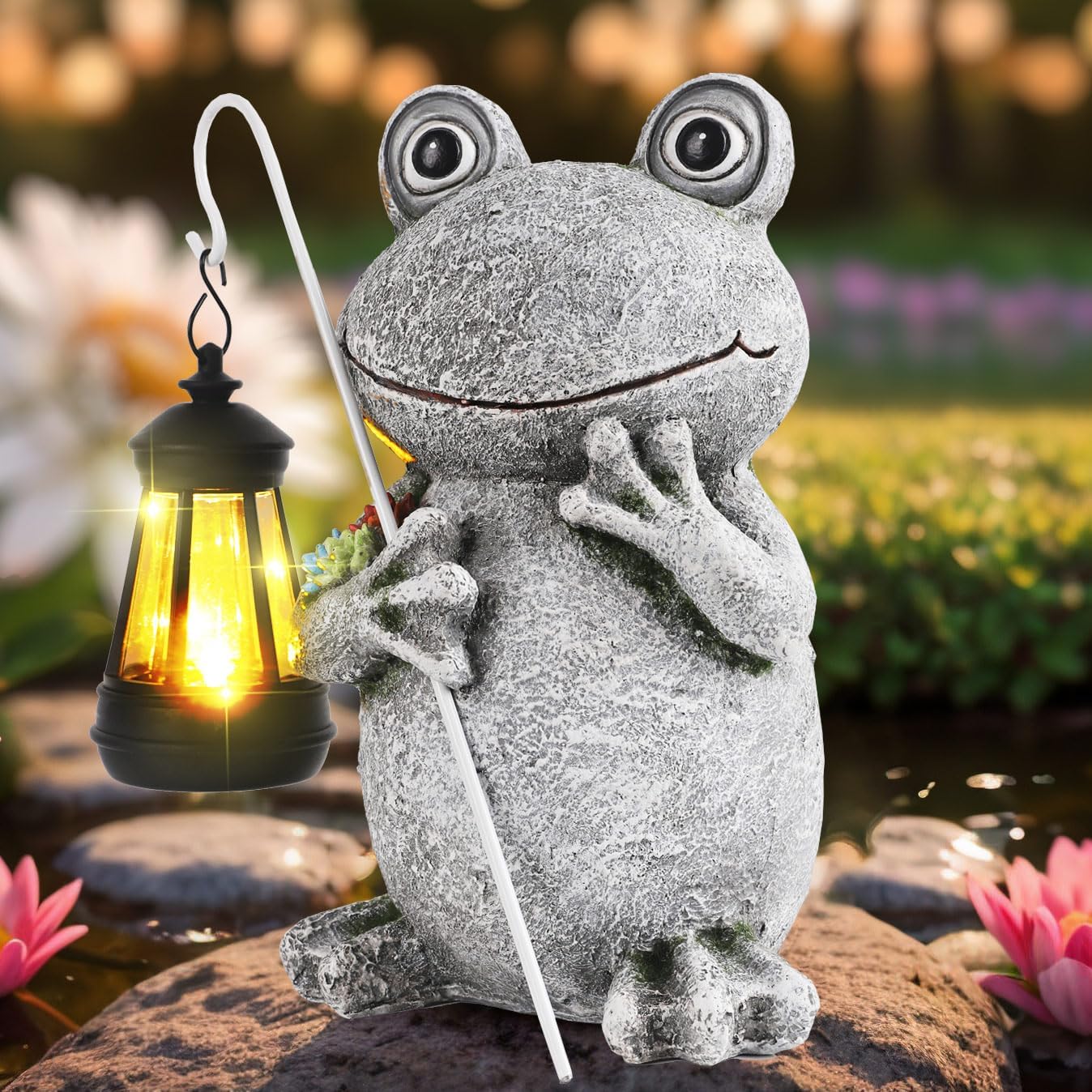 Frog Solar Garden Statues, Resin Frog Figurine Decorations, Outdoor Frog Decor Art for Lawn,Yard, Unique Housewarming Gift for Garden Home