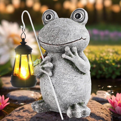 Frog Solar Garden Statues, Resin Frog Figurine Decorations, Outdoor Frog Decor Art for Lawn,Yard, Unique Housewarming Gift for Garden Home
