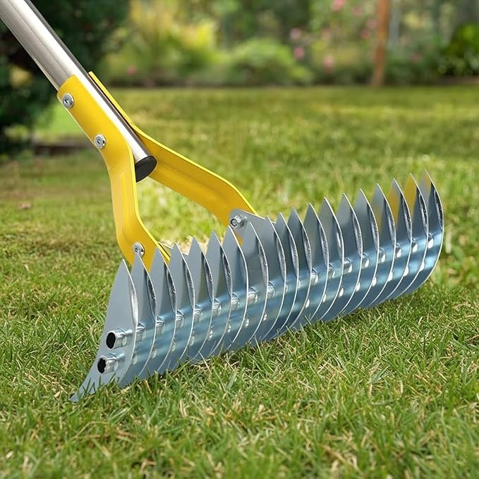 Thatch Rake for Lawns - 15in Dual-Action Dethatching Thatcher Rakes with 55'' Handle,Heavy Duty Manual Dethatcher & Scarifier Tool for Dead Grass,Moss,Weeds,Thatching Remover,Garden Yard Care Rake