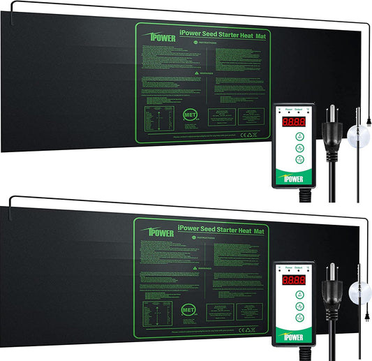 iPower 40-108 Degrees Fahrenheit Digital Heat Mat Thermostat Controller and 48" x 20" Hydroponic Seeding Warm Pad Plant Starting Kit Combo, 2 Pack