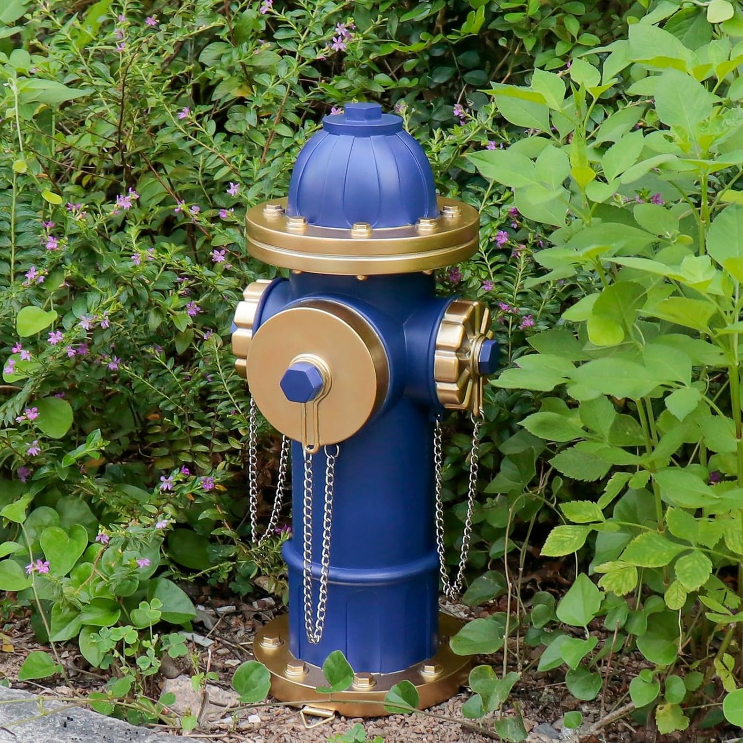 Dog Fire Hydrant Puppy Pee Training Post Garden Statue, Blue & Gold Fire Hydrant Outdoor Figurines Decor for Yard Garden Lawn Patio, 14 Inches (H) *6.5 Inches(W)