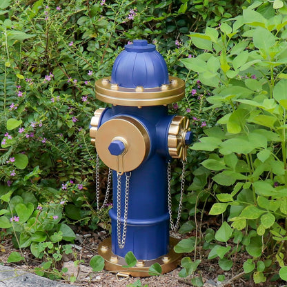 Dog Fire Hydrant Puppy Pee Training Post Garden Statue, Blue & Gold Fire Hydrant Outdoor Figurines Decor for Yard Garden Lawn Patio, 14 Inches (H) *6.5 Inches(W)