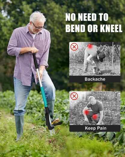 Breeze Touch 39" Weed Pulling Tool, 4-Claw Detachable Weed Puller Tool with Long Handle Adjustable, Heavy Duty Stand Up Weeder Weeding Tool for Lawn, Yard, Garden, Dandelion Picker, Weed Remover