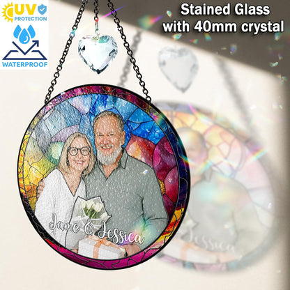 Personalized Grandma Stained Glass Suncatcher, Photo Family Faux Stained Glass Window Hanging Ornament, Custom Grandparent Day 2025 Gifts for Grandma, Birthday Gift for Dad, Grandpa