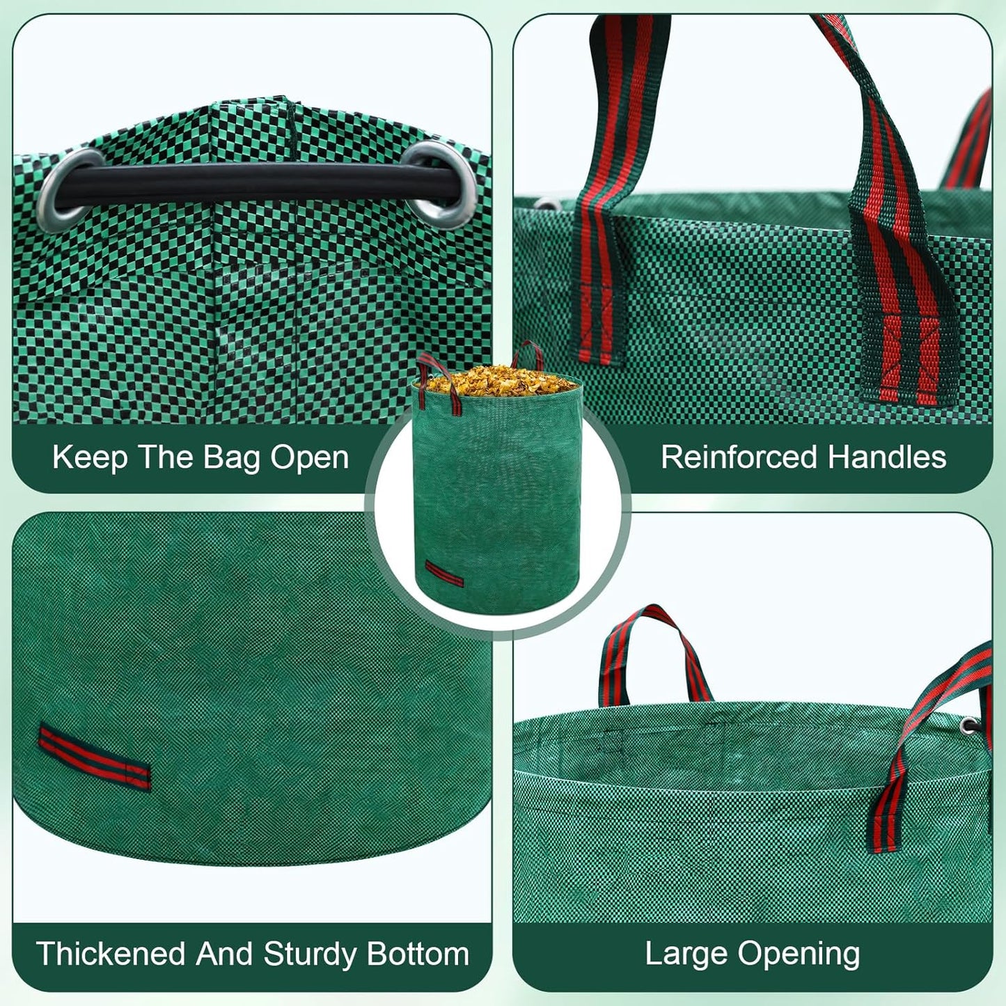 106 Gallons Lawn and Leaf Bags,Reusable Yard Waste Bags with Gardening Gloves,Heavy Duty Garden Bags with 4 Handles for Lawn Care, Camping & Recycling(3 Pack）