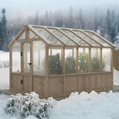 BlueWish 6x10FT Greenhouse, Greenhouse for Outdoor with Cedar Frame, Adjustable Vent, Wood Greenhouses with 6MM Polycarbonate Panel, Green House for Outside, Garden, Backyard