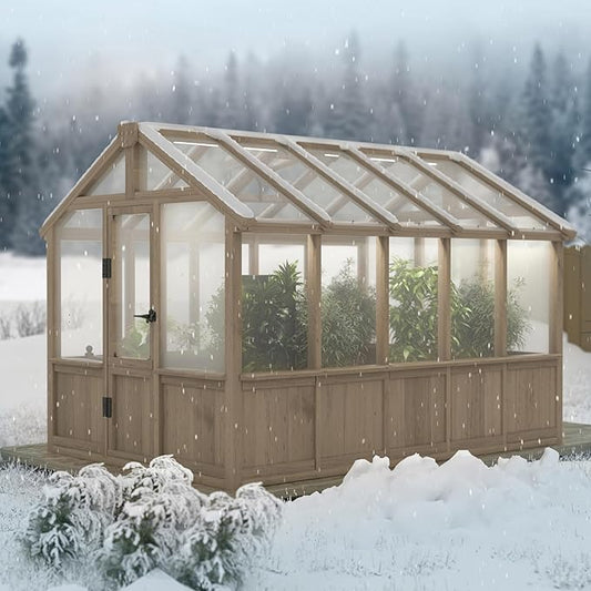 BlueWish 6x10FT Greenhouse, Greenhouse for Outdoor with Cedar Frame, Adjustable Vent, Wood Greenhouses with 6MM Polycarbonate Panel, Green House for Outside, Garden, Backyard