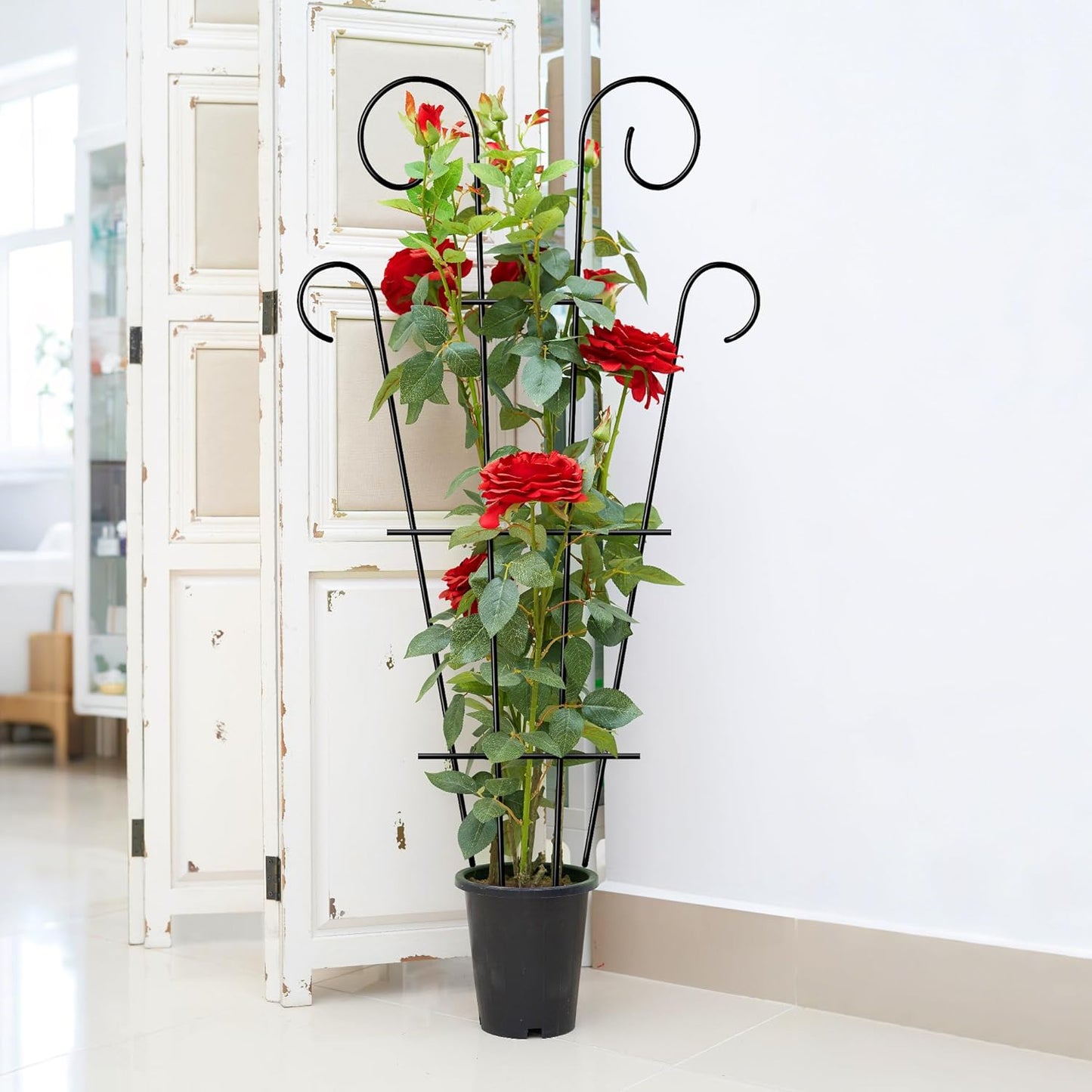 4 Pack 43'' Indoor Plant Trellis for Potted Plants Climbing, Outdoor Metal Garden Trellis Houseplants Flowers Vine Ivy, Wave Shape, Black