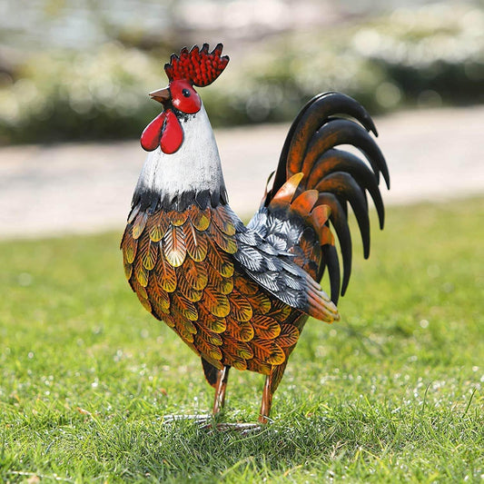 Kircust Garden Rooster Statues & Sculpture, Metal Chicken Animal Yard Art Lawn Ornament Figurines