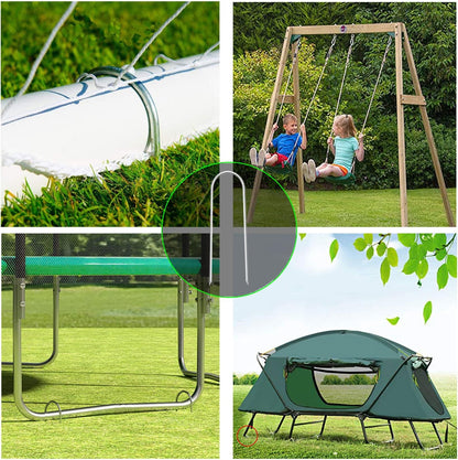 Heavy Duty Trampoline Stakes Anchors High Wind Stakes U- Shaped Sharp Ends Ground Anchor Galvanized Steel 11.8inch for Soccer, Tents and Garden Decorations