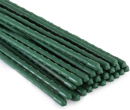 Xiny Tool Garden Stakes, 25 Pack 4 Ft Steel Plant Garden Tomato Stakes with Plastic Coat for Climbing Plants (25 Pack 48 Inch)