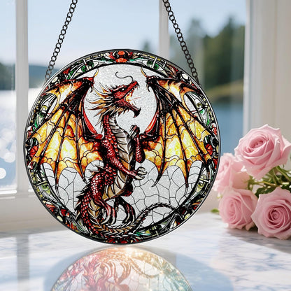 Stained Glass Window Hanging, 8 Inch Dragon Suncatcher Stained Glass, Suncatchers for Windows Hanging, Sun Catchers Indoor Window, Dragon Themed Gifts, Gifts for Men, Women