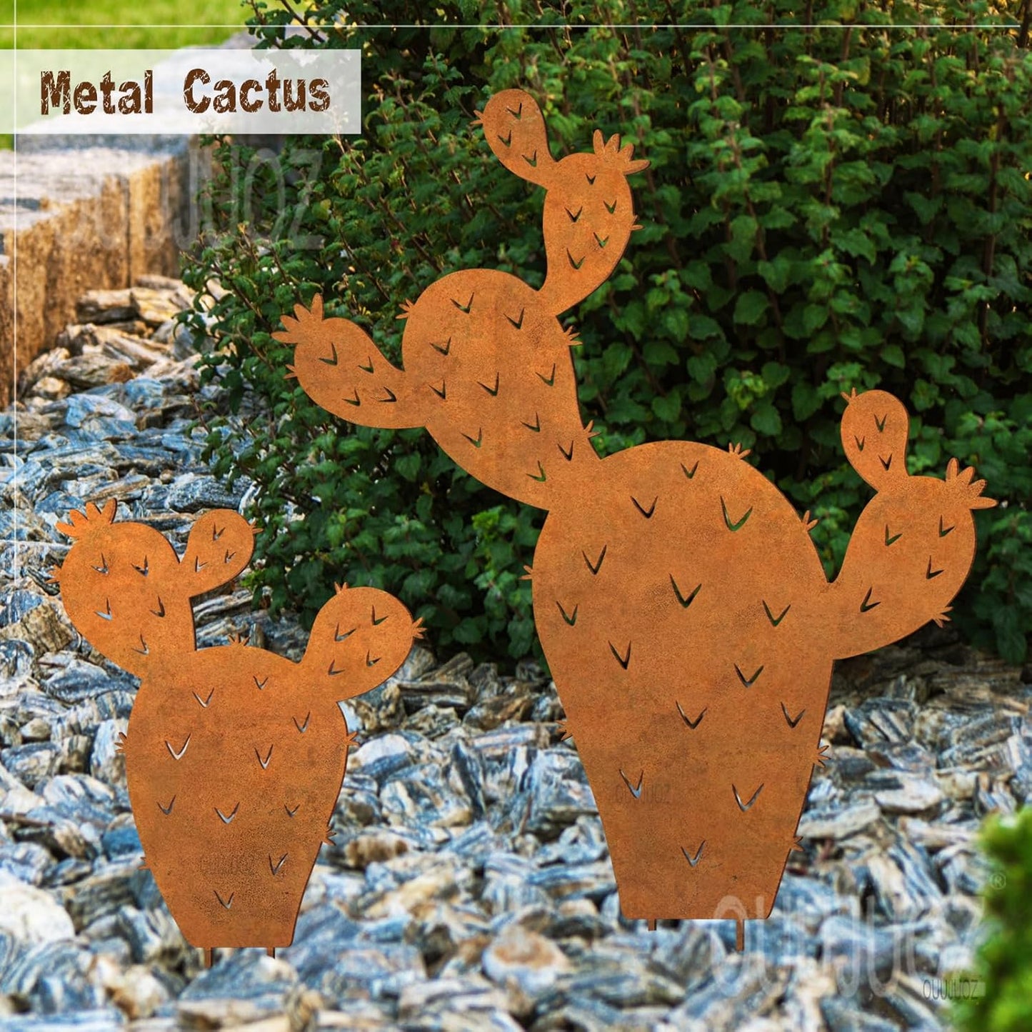 2pcs Metal Cactus Outdoor Decor,Desert Steel Yard Art, Metal Plants Prickly Pear Cactus,Lawn Decoration&Yard Art Outdoor and Garden Clearance Large