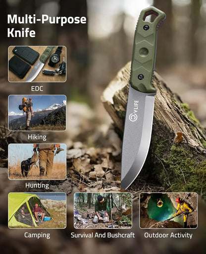 CVLIFE Full Tang Fixed Blade Knife with Sheath,Sharp Blade Made of D2 Steel with Nylon Fiberglass Handle,Survival Knife for Men Outdoor Hunting Camping and EDC Bushcraft,Green