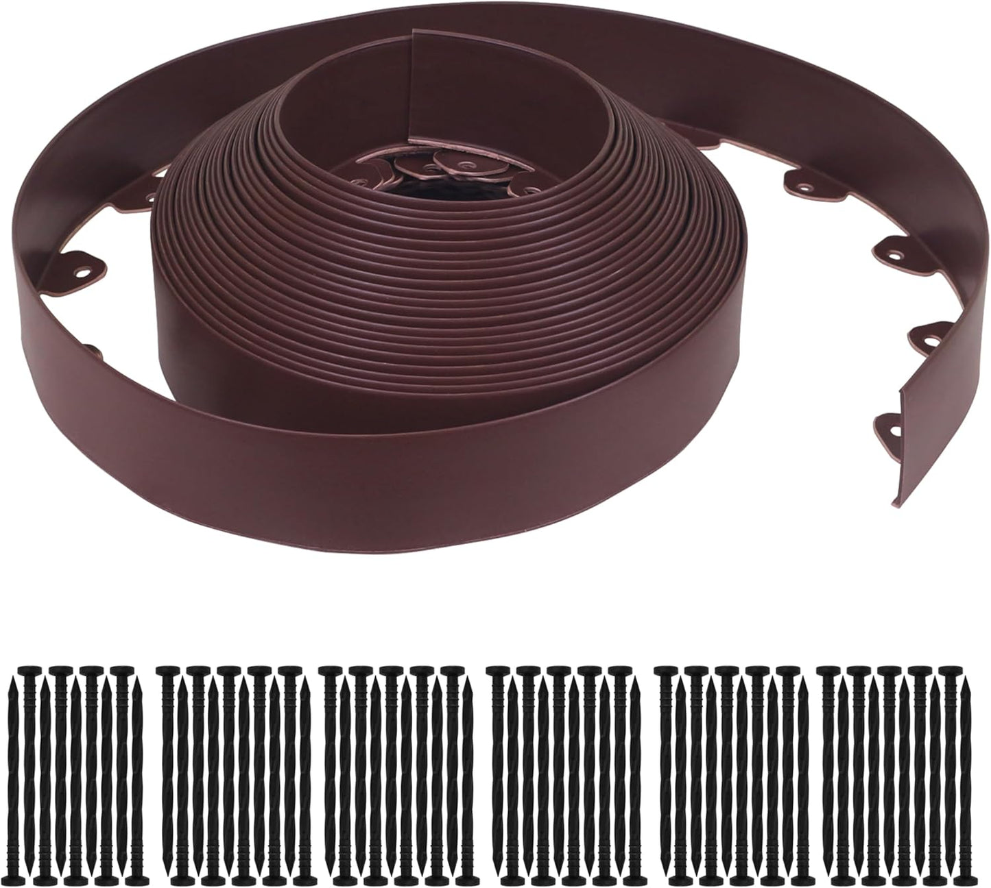 Gardzen Landscape Edging Kit, 60-Foot Long, 3-Inch Tall, No Dig Garden Edging Border for Flower Beds, Tree Rings, Pathways, Includes 60 Spikes, Brown