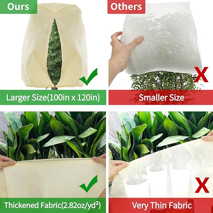 TCBWFY 120x100inches Huge Plant Covers Freeze Protection Frost Cloth for Outdoor Plants,2.82oz/yd² Thickened Winter Tree Covers with Zipper Drawstring,2 Pack Frost Blanket from Wind,Pest and Animal