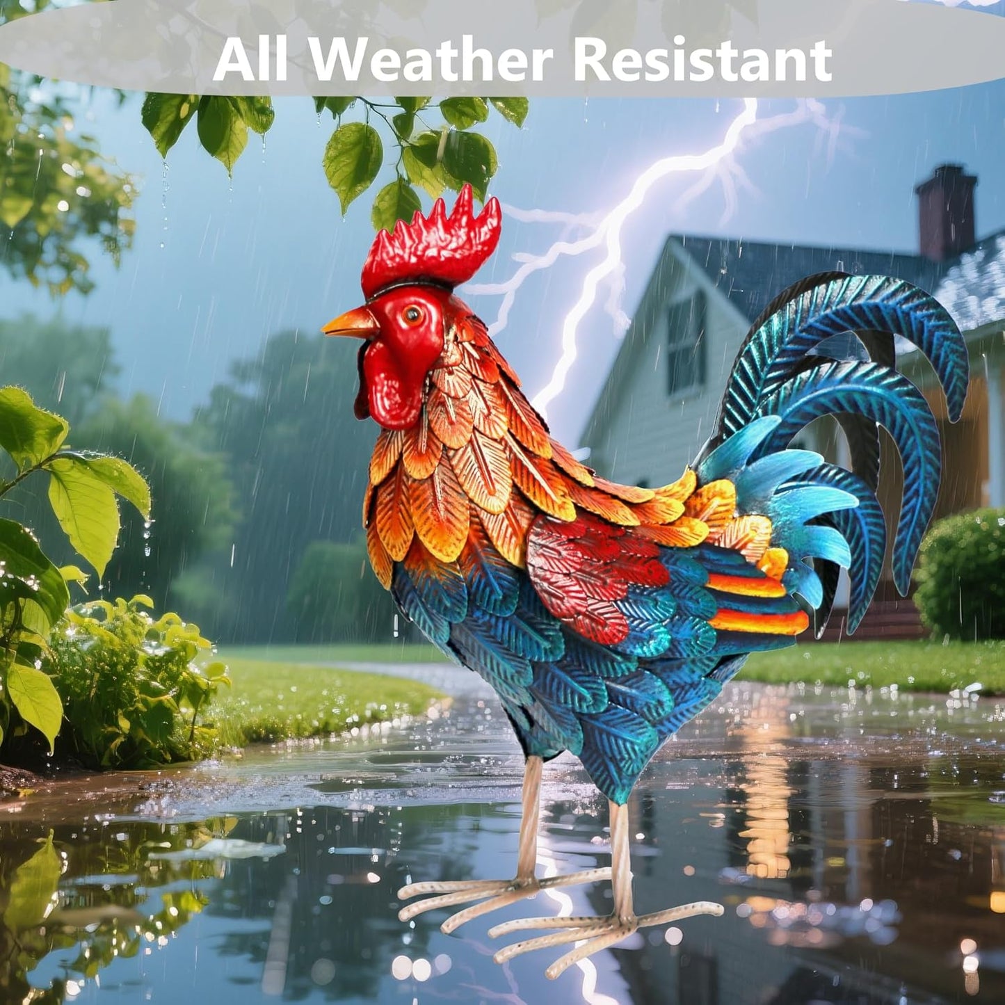 Shorayn Metal Rooster Statues Outdoor Garden Decor Metal Chicken Sculptures & Statues Chicken Ornaments Yard Art for Backyard Patio Lawn Decorations