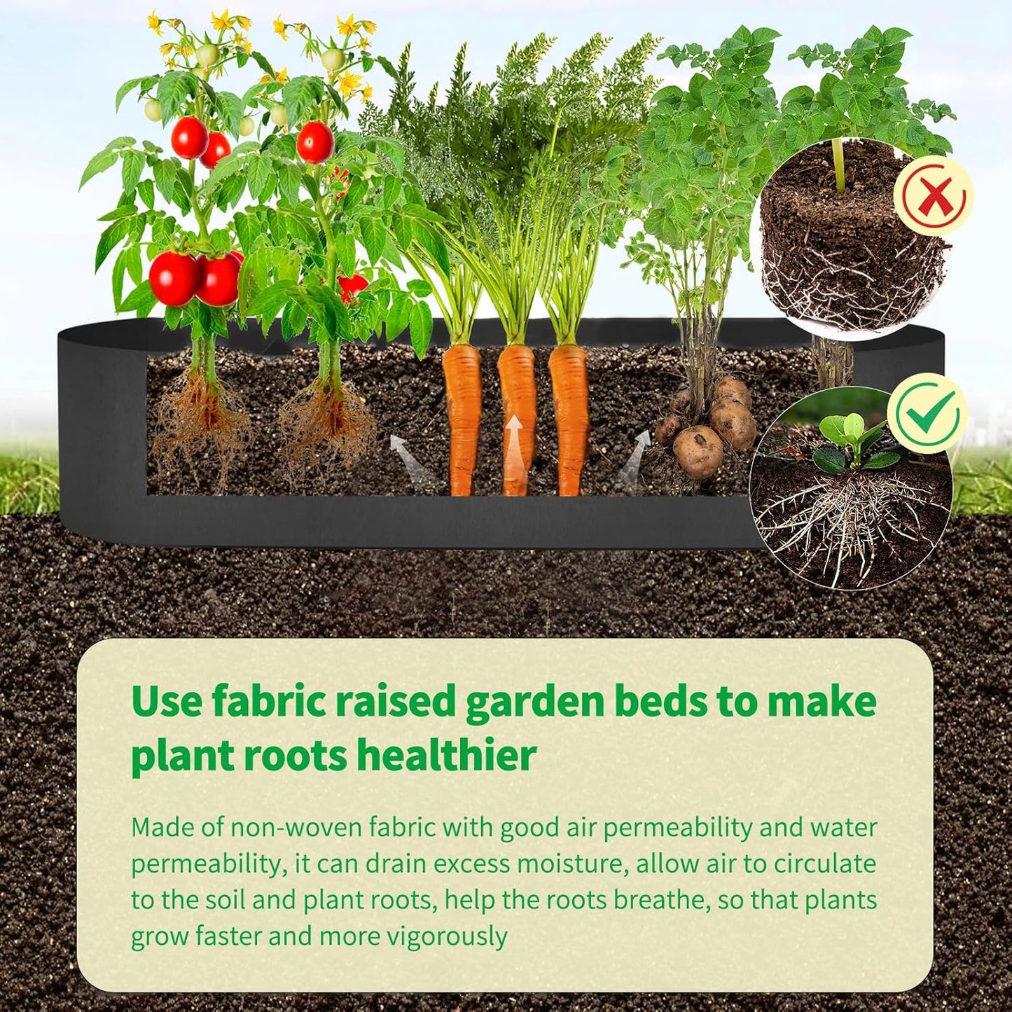 2 Pack Fabric Raised Garden Bed 6FTx3FTx1FT Plant Grow Bags Large Oval Garden Grow Bags Breathable Fabric Garden Bed Gardening Planting Container for Vegetables Potatoes Flowers Tomato,4 Grids+2 Grids